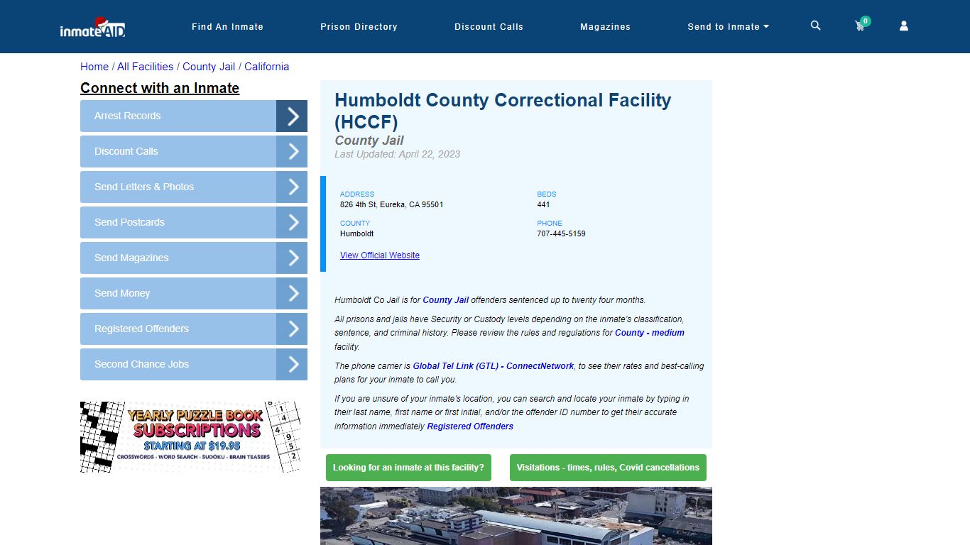 Humboldt County Correctional Facility (HCCF) - Inmate Locator - Eureka, CA