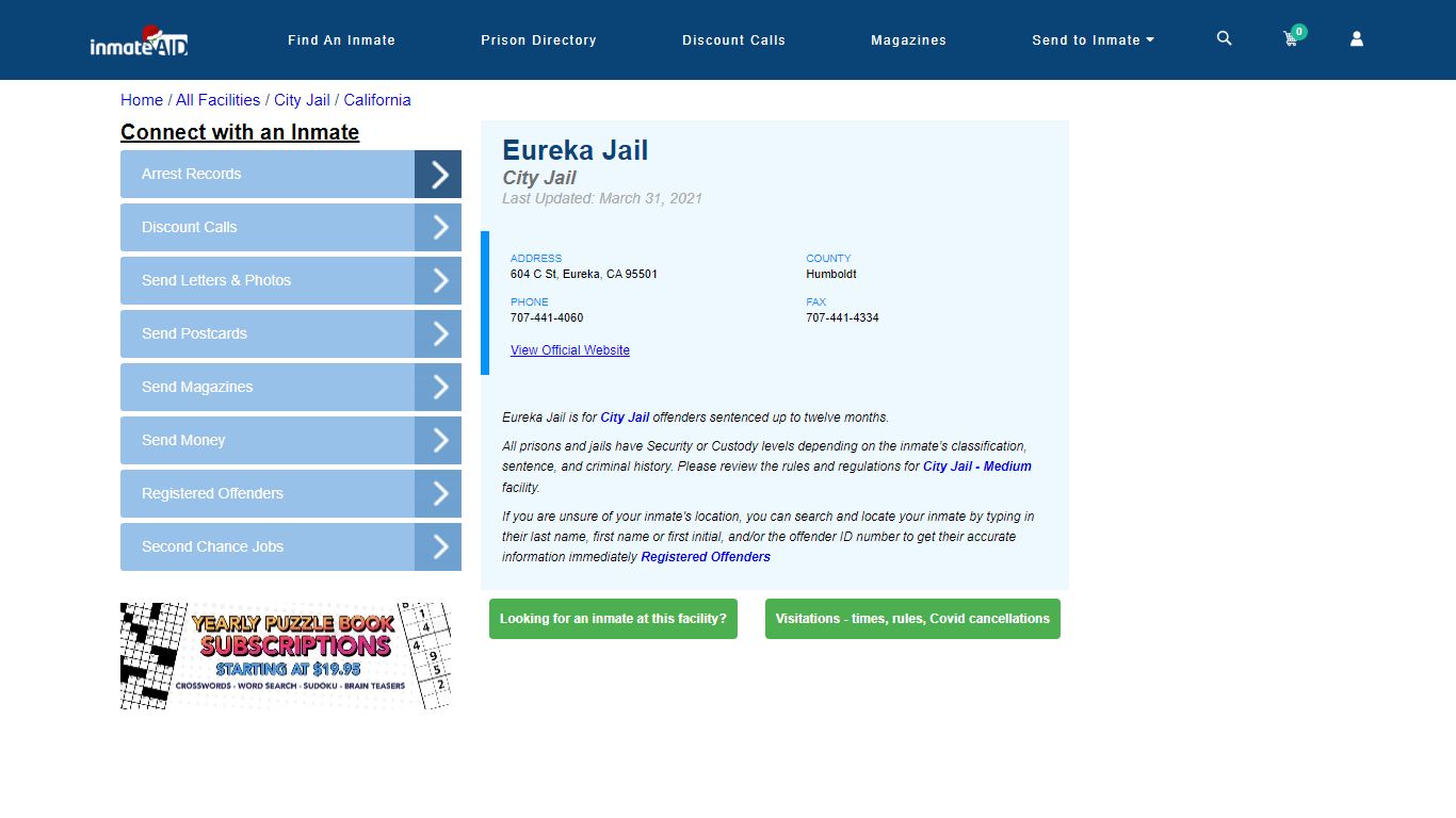 Eureka Jail | Inmate Locator