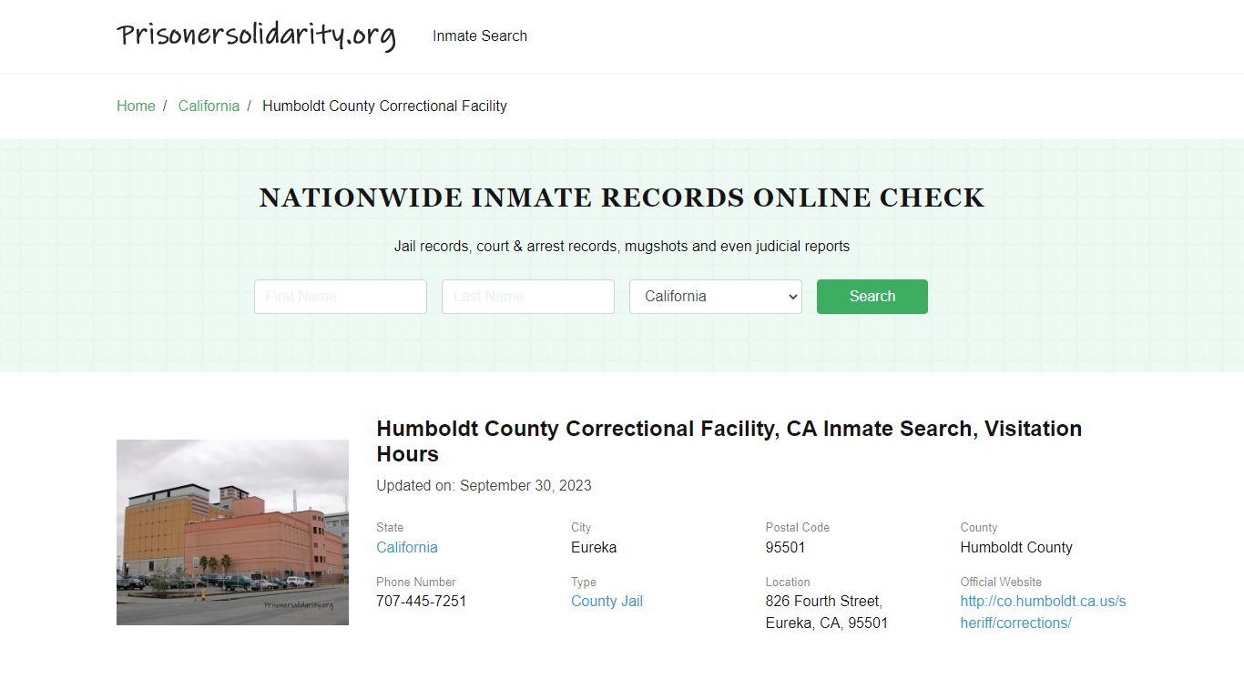 Humboldt County Correctional Facility, CA Inmate Search, Visitation Hours